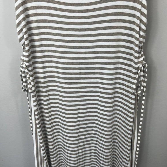 Chico's Tan White Striped Tank Midi Dress Sz 1 M 8 Sleeveless Side ties - Picture 3 of 12